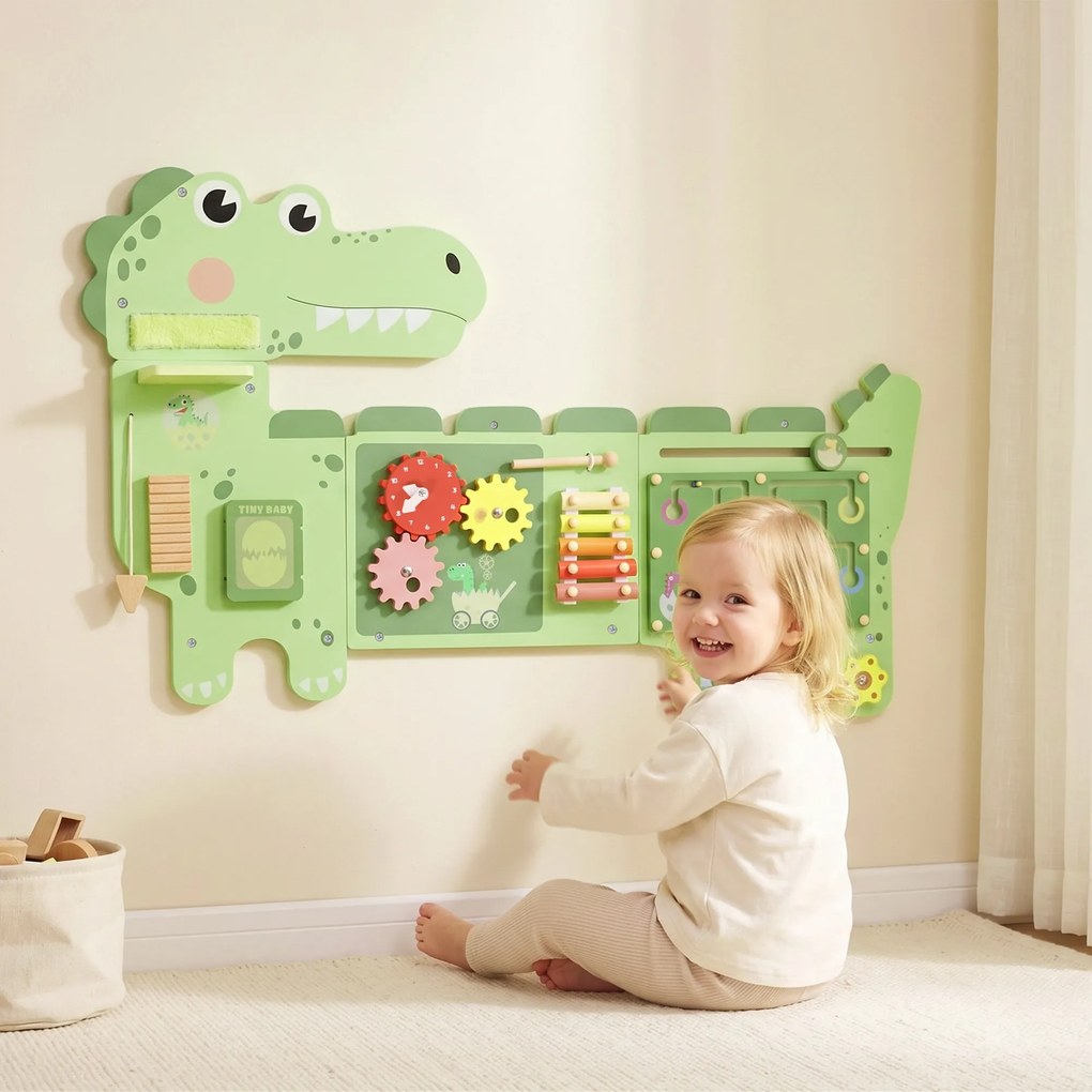 Brinquedo «Busy Board», Quadro de Atividades de Parede com Dinossauros, Quadro Educativo de Motricidade para Bebés, para Rapazes e Raparigas dos 2 aos