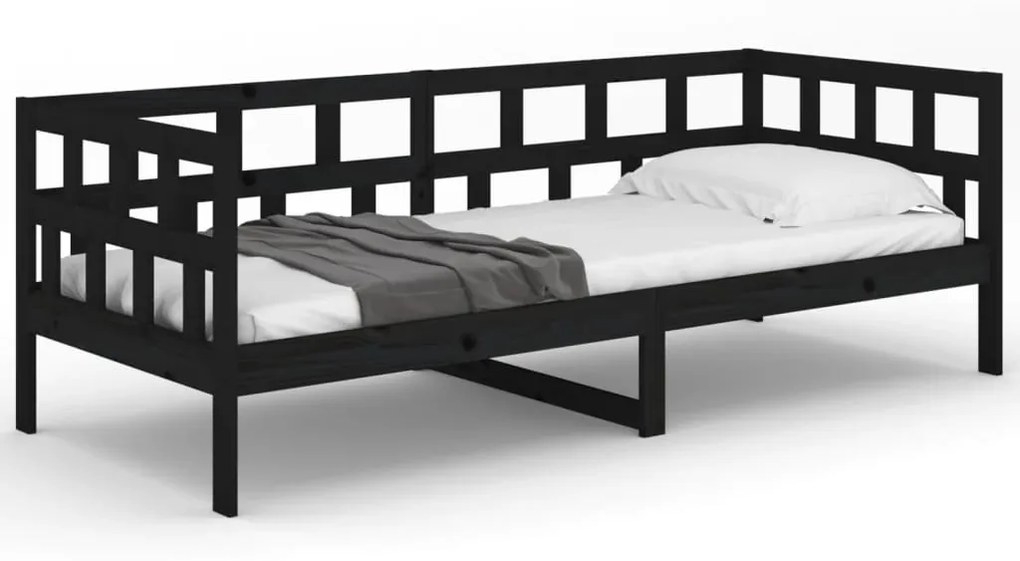 Sofá-cama 90x190 cm madeira de pinho maciça preto