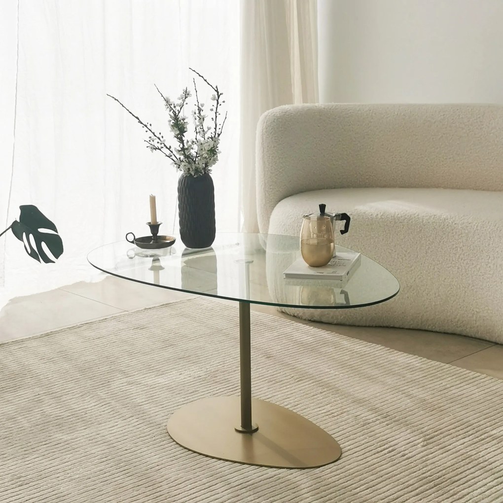 Mesa de Centro Porto – Transparente e Dourado – 90x40x60 cm