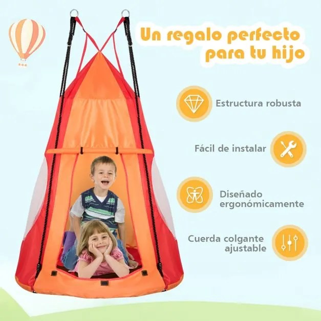 Baloiço crianças Nest com tenda Ø 100cm Arvores ou para Baloiço  Altura ajustável Carga até 150 kg para interior exterior Jardim Laranja