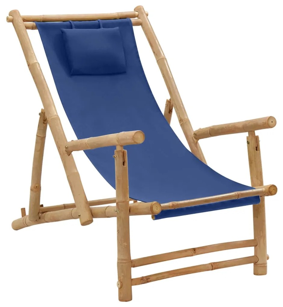 vidaXL Cadeira de terraço de bambu e lona azul-marinho