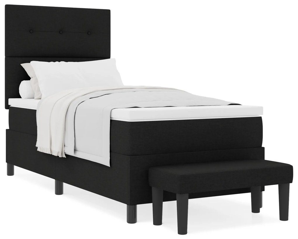 Cama Box Spring com Colchão e Banco Preto 90x200 cm Tecido