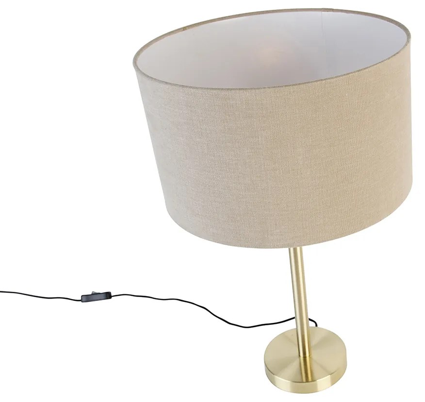 Candeeiro de mesa clássico em latão com cúpula castanho claro 35 cm - Simplo Design