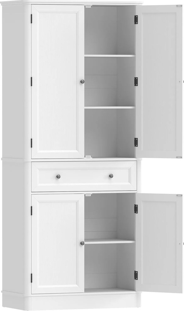 HOMCOM Armário de cozinha com 4 portas, gaveta e prateleiras ajustáveis para cozinha, 80 x 39,5 x 186,4 cm Branco | Aosom Portugal