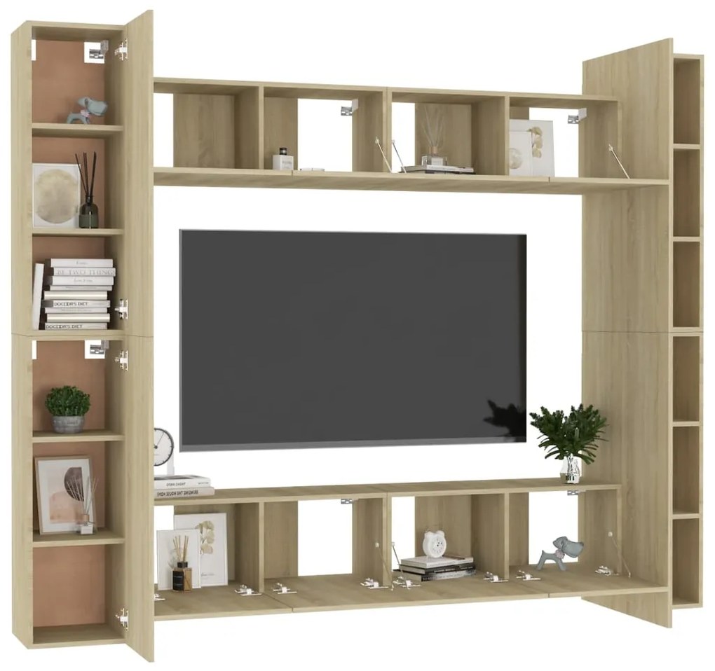 8pcs conjunto móveis de TV derivados de madeira carvalho sonoma