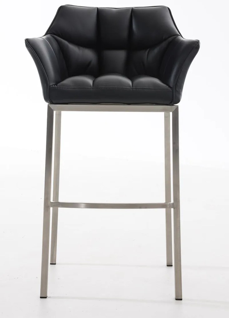 Banco de bar Damaso em couro sintético e com estrutura prateada 64 x 110 x 48 cm Preto