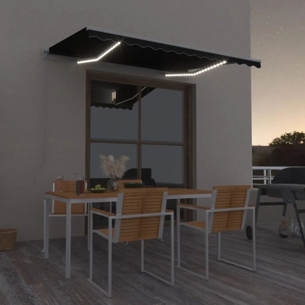 Toldo retrátil manual c/ LED 350x250 cm antracite