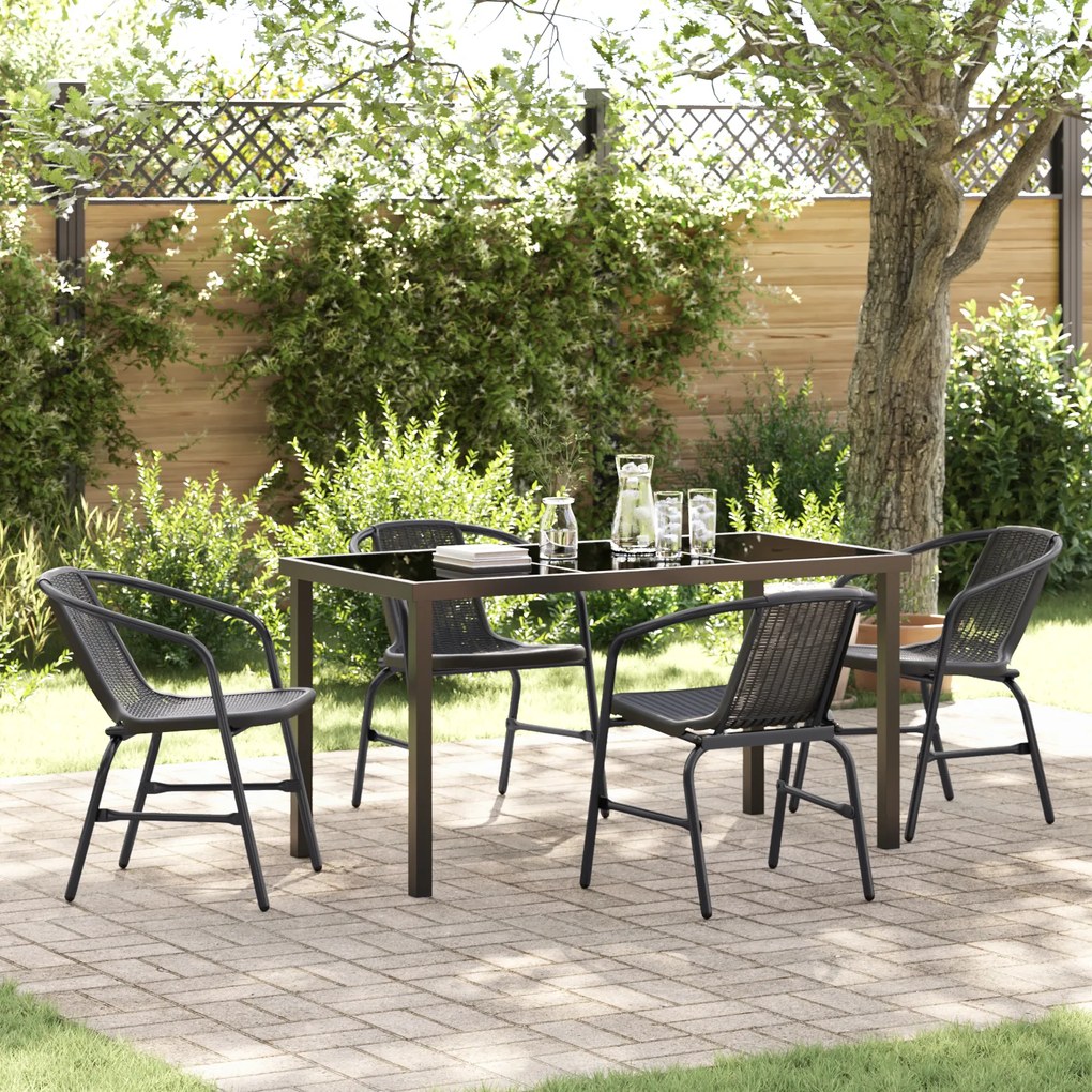 vidaXL Conjunto de Jantar de Jardim 5 Peças Preto Rattan Plástico