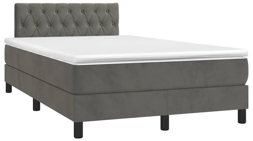 Cama box spring colchão LED 120x190cm couro artif. cinza-escuro