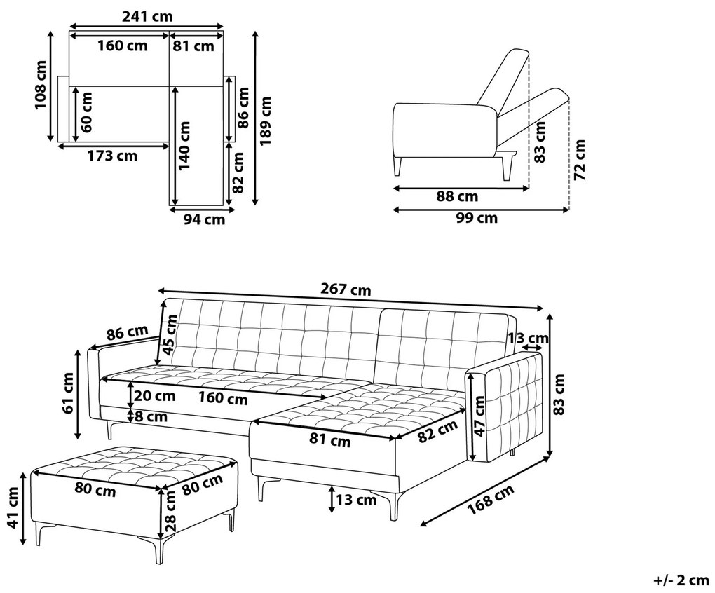Sofá de canto 4 lugares com repousa-pés em tecido castanho escuro à esquerda ABERDEEN Beliani