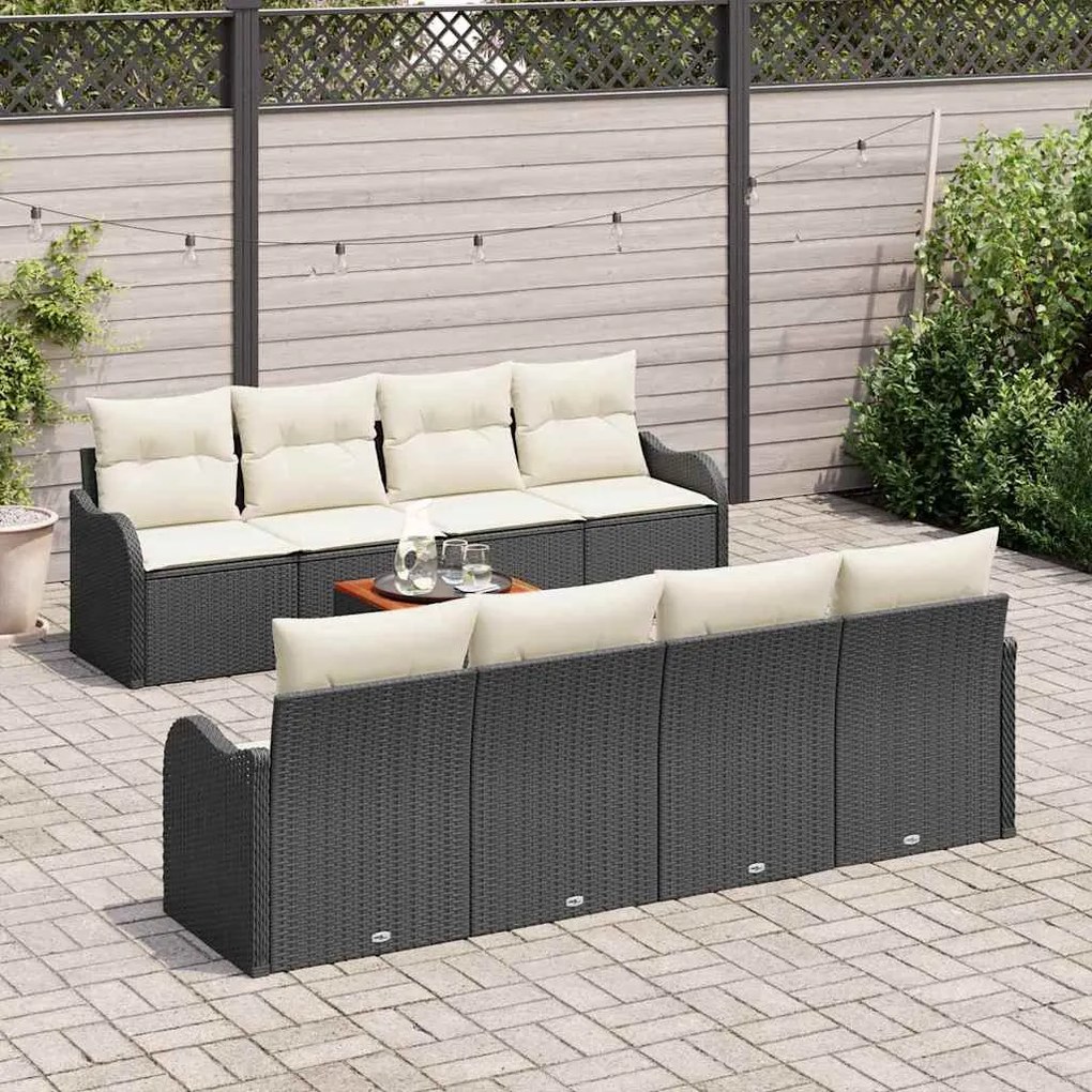 Conjunto de Sofá de Jardim - 9 Peças com Almofadas - Rattan Preto e Ac