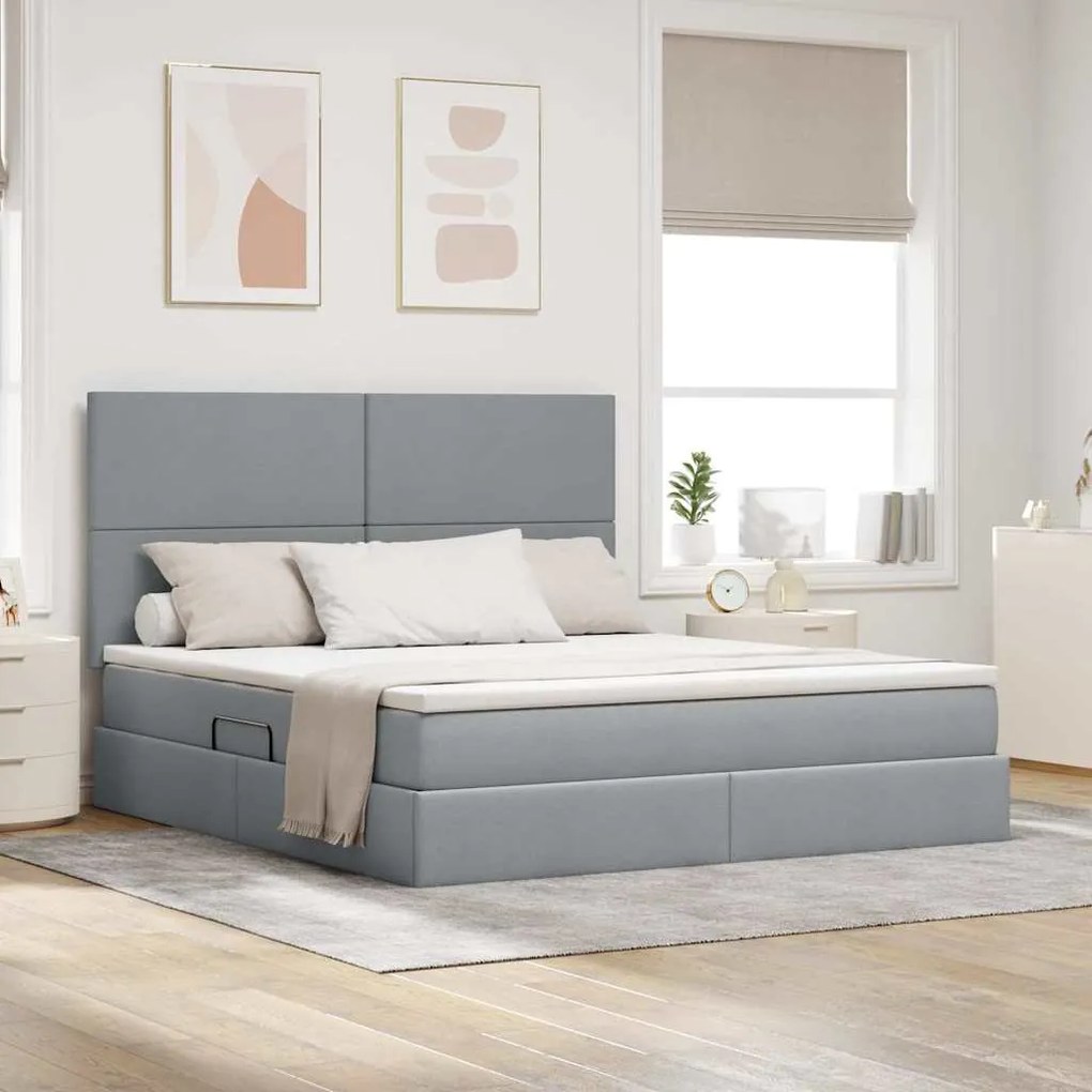 vidaXL Cama com arrumação e colchão Cinzento-claro 180 x 200 cm
