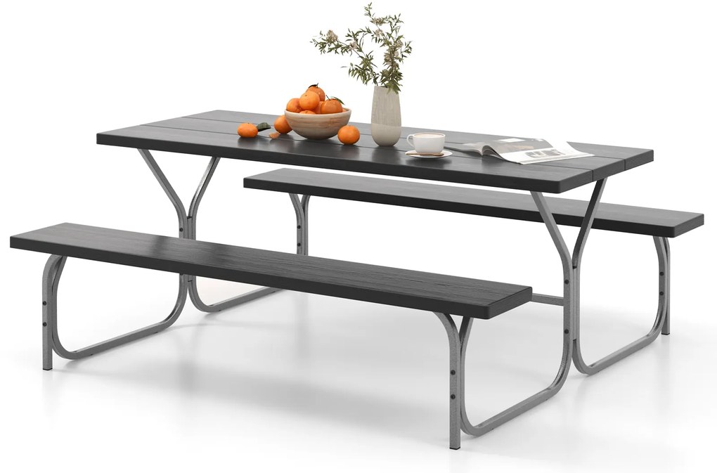 Conjunto de bancos para mesa de piquenique de 6 pés com tampo de HDPE para 8 pessoas - cinza