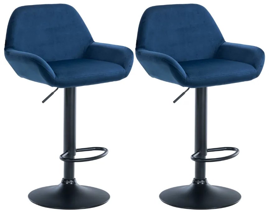Conjunto de 2 bancos altos em veludo com estrutura preta 89-109 x 51 x 52 cm azul