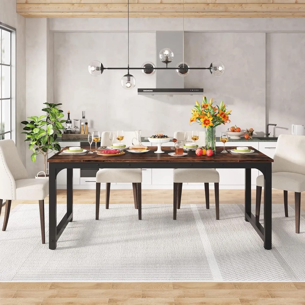 Tribesigns 71 x 35 4 mesa de bolo industrial para 6 8 assentos com pernas de metal pesado