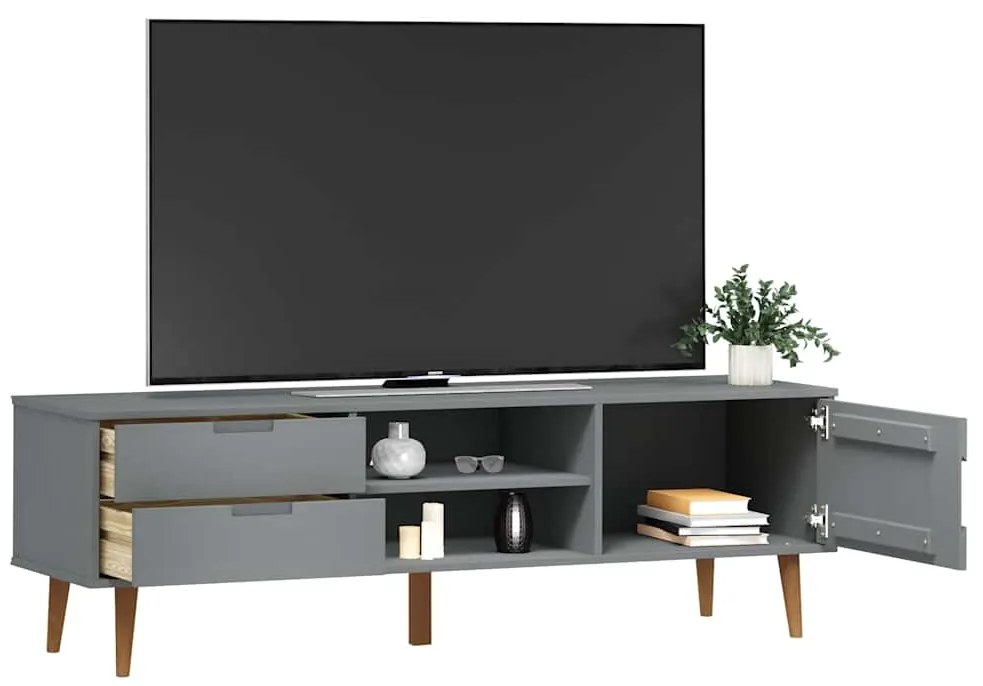Móvel de TV MOLDE 158x40x49 cm pinho maciço cinzento