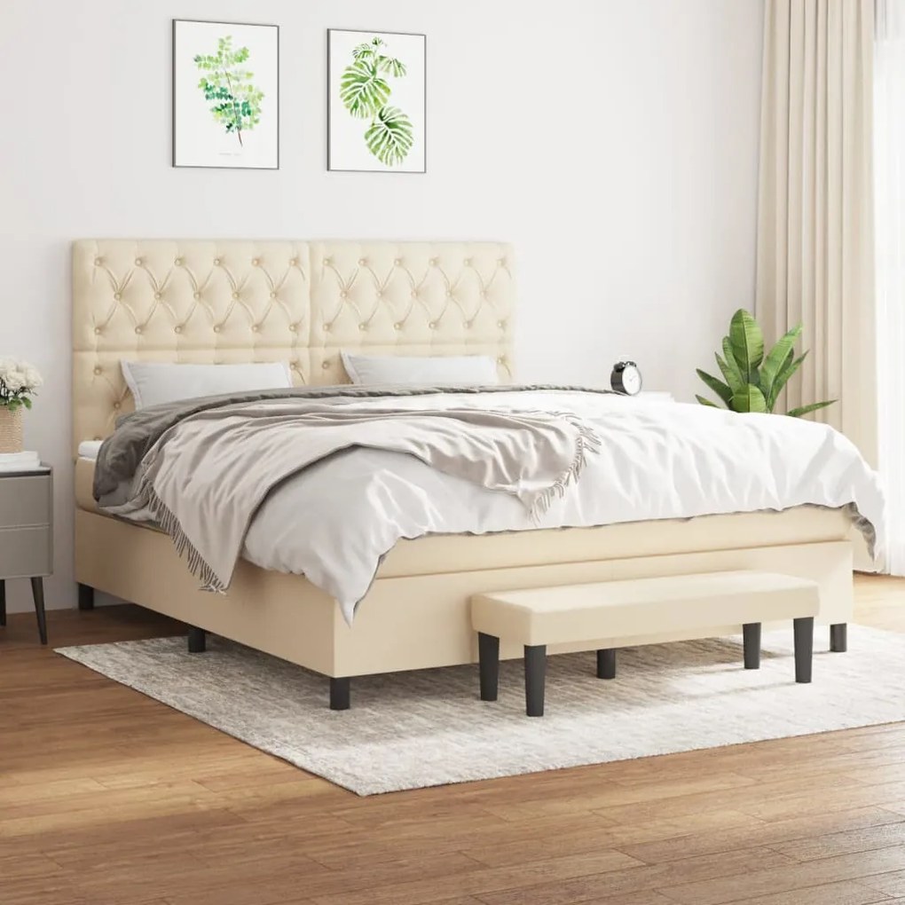 vidaXL Cama com molas/colchão 160x200 cm tecido cor creme