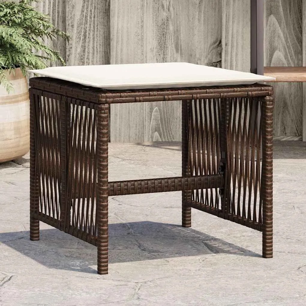 Bancos jardim com almofadões 4 pcs 41x41x36 cm vime PE castanho