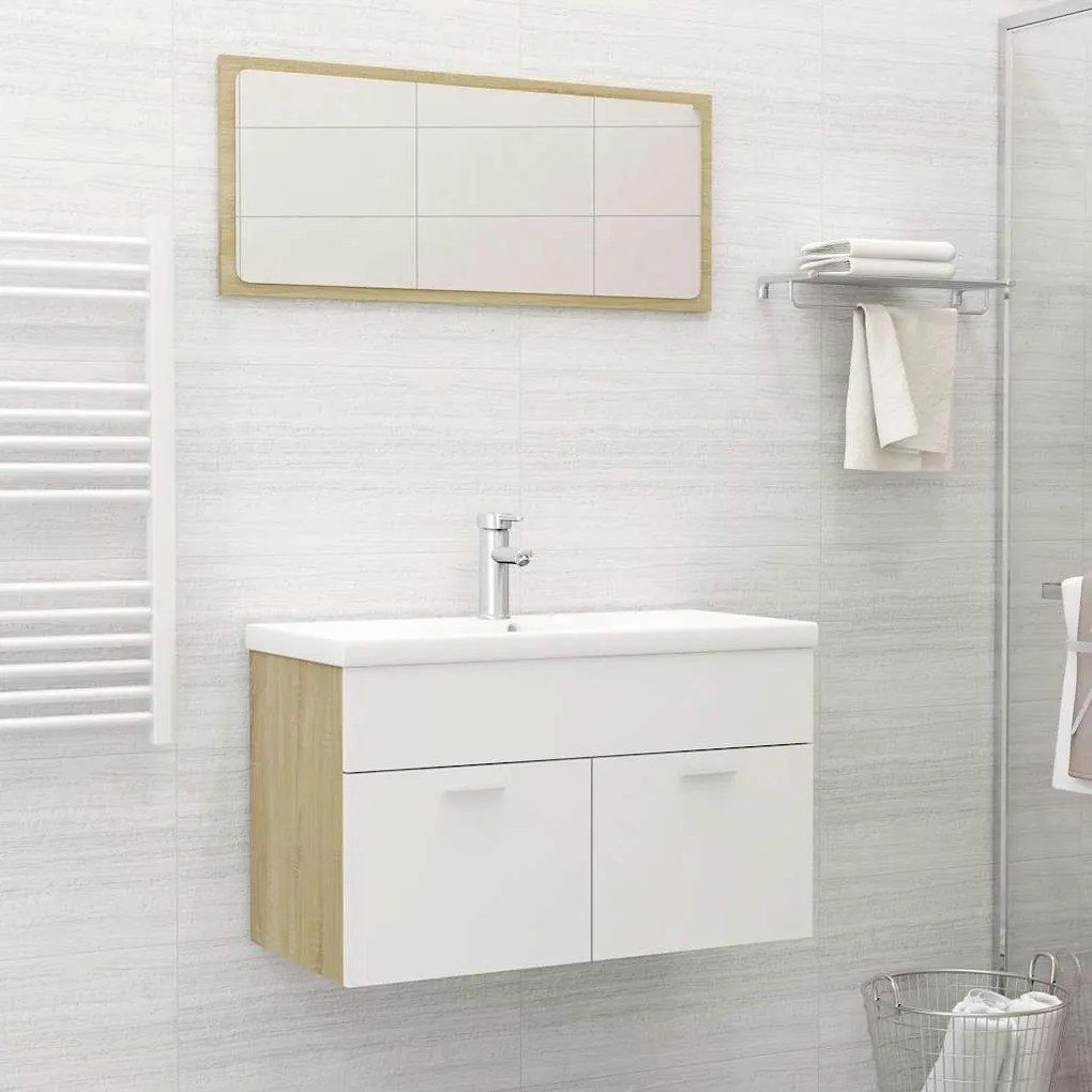 vidaXL 2 pcs conj. móveis casa banho derivados madeira branco/carvalho