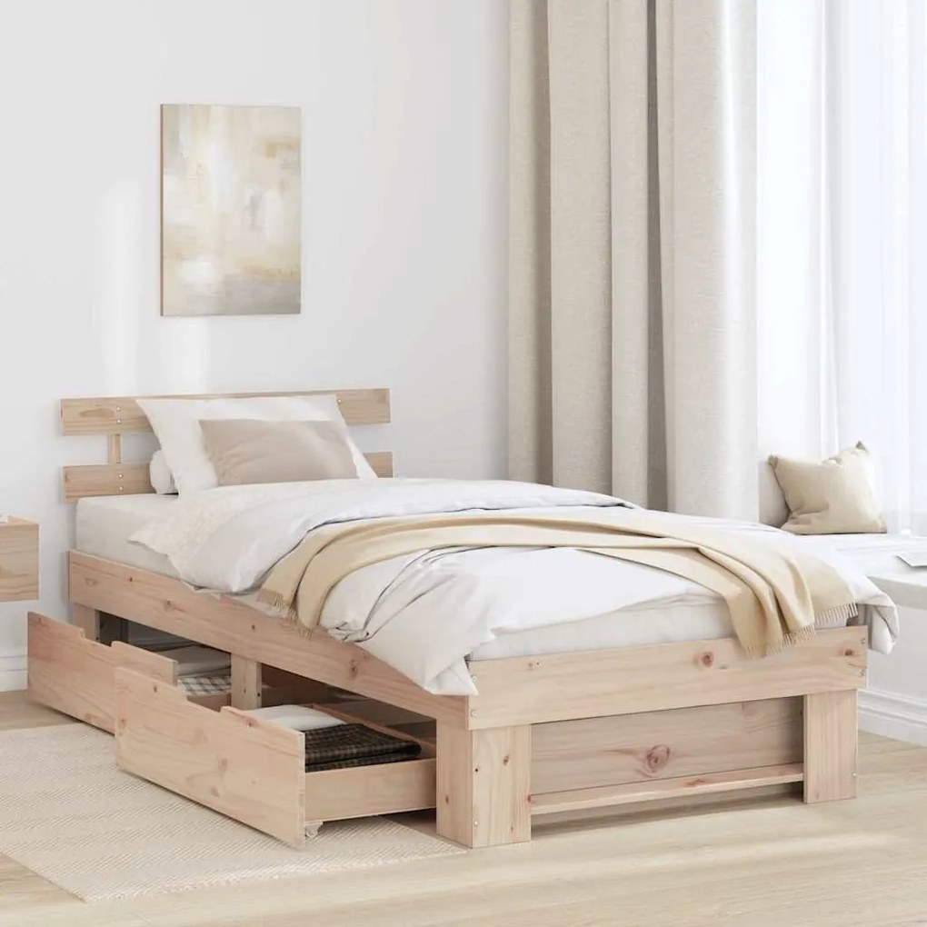 Estrutura da Cama Castanho 90 x 190 cm Madeira de Pinheiro