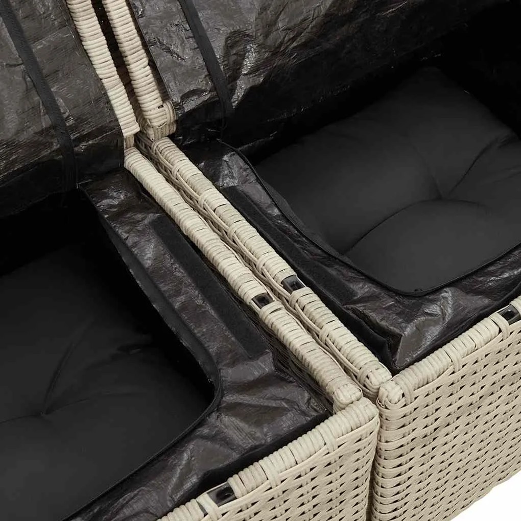 4 pcs conj. sofás jardim c/ almofadões vime PE cinzento-claro