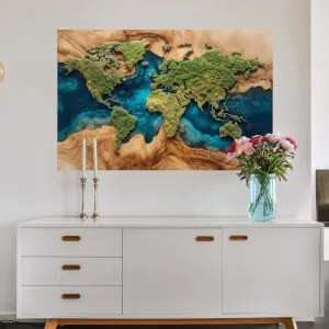 Autocolante grande Mapa do Mundo - Epoxy Oceano com epoxy bonito