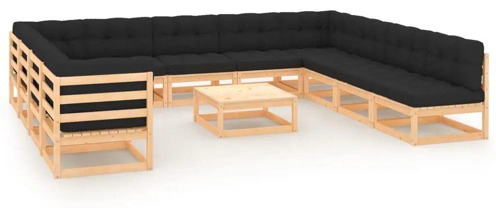 vidaXL 12 pcs conj. lounge jardim c/ almofadões antracite pinho maciço