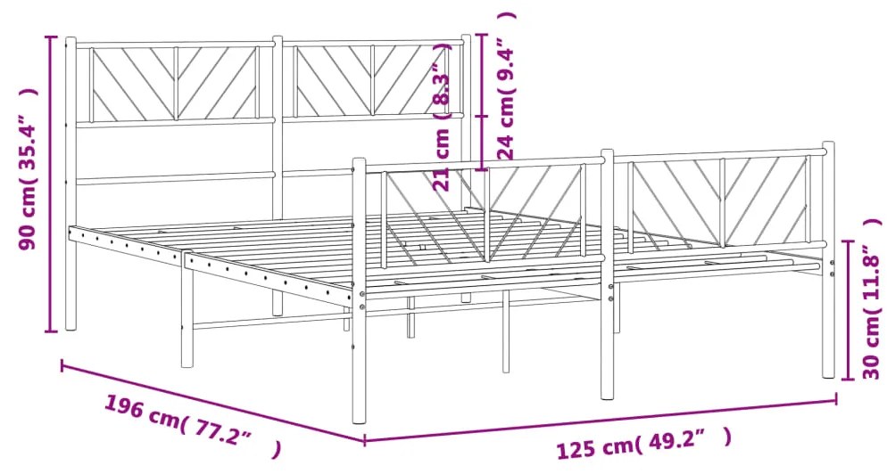 Estrutura de cama com cabeceira e pés 120x190 cm metal preto