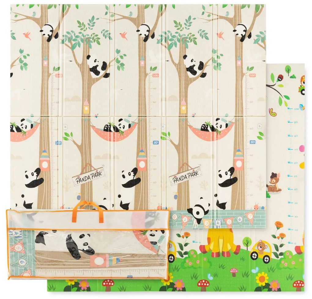 Tapete infantil dobrável dupla face com panda e girafa, bolsa de transporte, tapete de brincar impermeável e reversível, 200 x 180 cm Multicolor