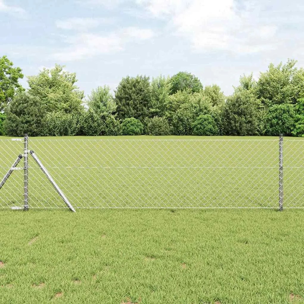 vidaXL Conjunto de Postes de Cerca Prateado 0.4 x 10 m Aço galvanizado