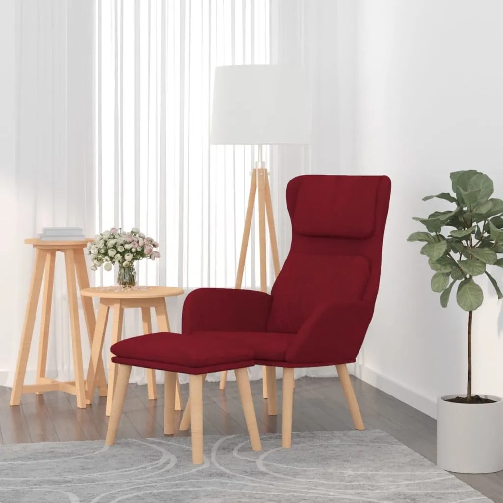 vidaXL Cadeira de descanso com banco veludo vermelho tinto