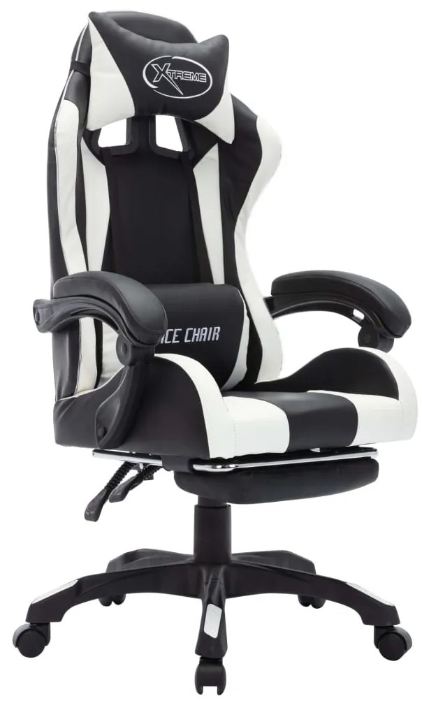 Cadeira estilo corrida luzes LED RGB couro artif. branco/preto