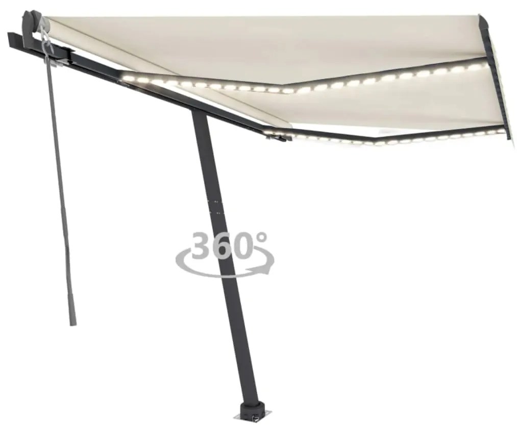 vidaXL Toldo automático com LED e sensor de vento 300x250 cm creme