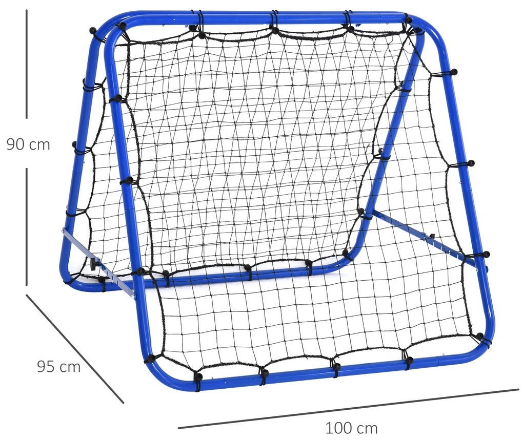 HOMCOM Rede de rebote dobravél Ângulo ajustável de 5 níveis com tubo de aço para Futebol Tênis Baseball 100x95x90 cm Azul