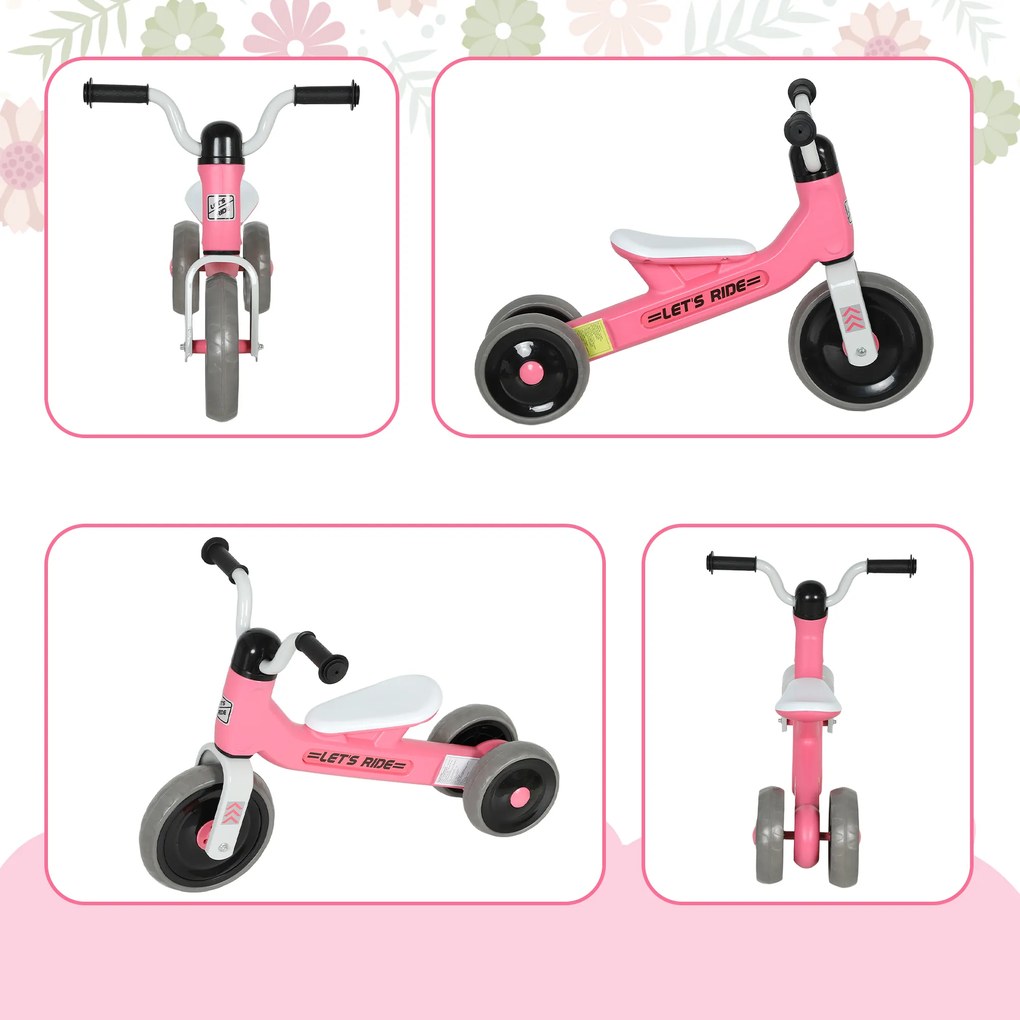 Bicicleta sem Pedais para Crianças dos 12 aos 36 Meses Bicicleta de Equilíbrio com Guiadores com Rotação Limitada a 60° 69x40x49 cm Rosa