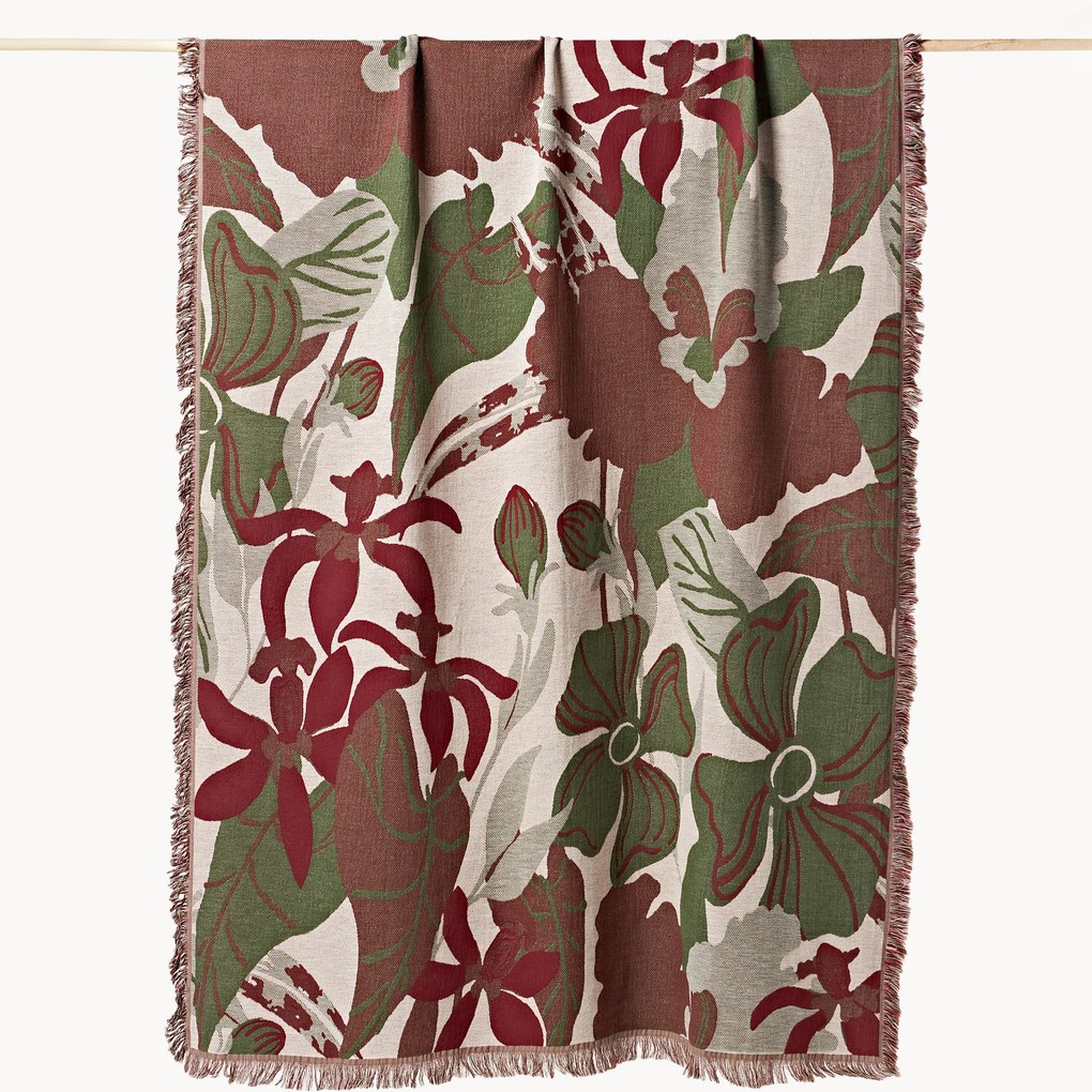 Manta reversível floral com franjas Latisha