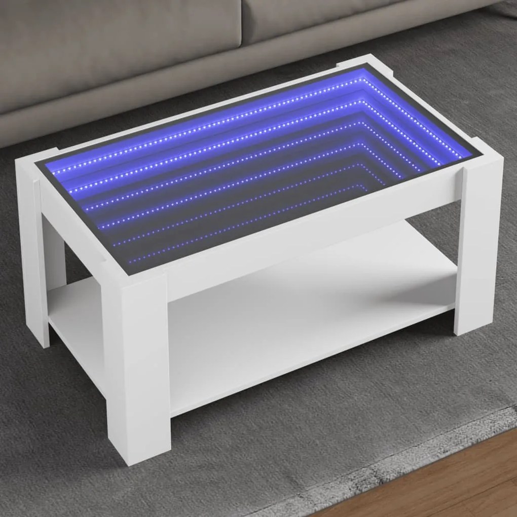 Mesa de centro c/ LEDs 93x53x45 cm derivados de madeira branco