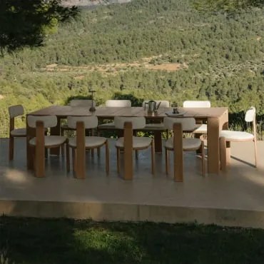 Conjunto De Mesa Retangular 270 X 105 Cm Kandroa E 10 Cadeiras De Jardim Em Madeira De Acácia E Tecido Bouclé Malta Marrom Acácia Claro - Sklum