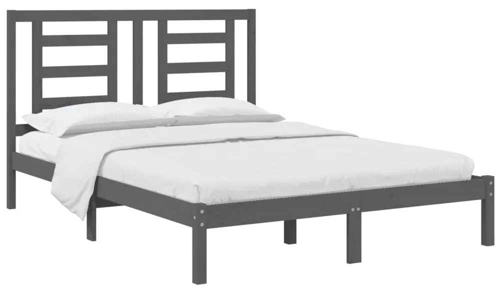 Estrutura de cama king 150x200 cm pinho maciço cinzento