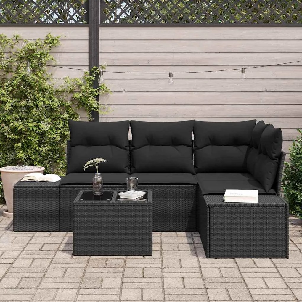 Conjunto de Sofás de Jardim com 5 peças e almofadas em bege de rattan
