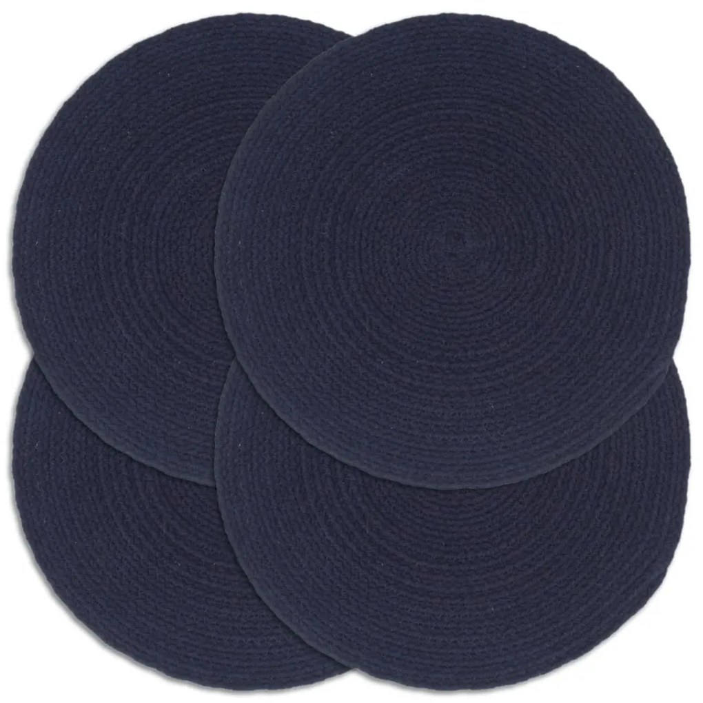vidaXL Individuais mesa 4 pcs algodão liso 38 cm redondo azul-marinho