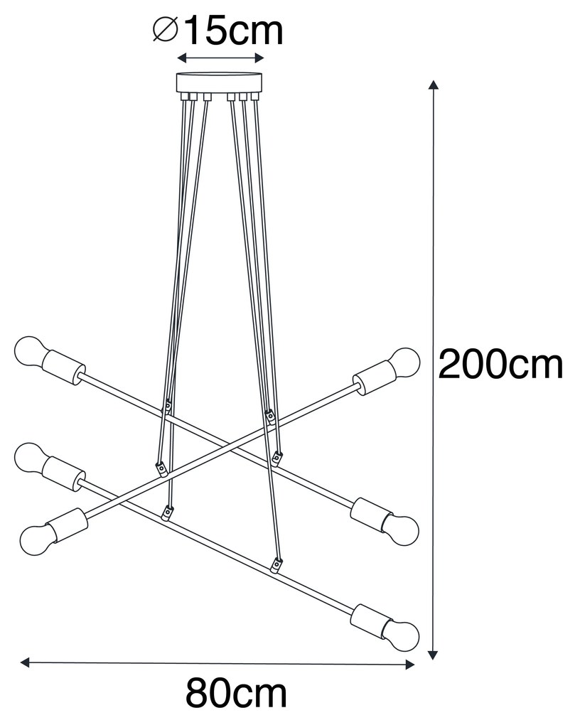 Candeeiro de suspensão moderno preto 80 cm 6 luzes - Sydney Moderno