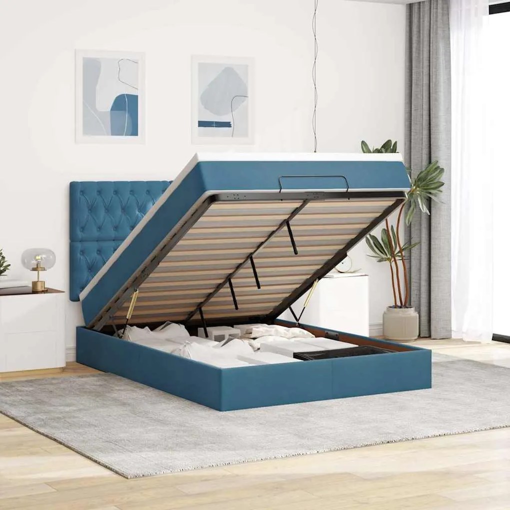 vidaXL Estrutura de cama otomana colchões 140x200cm veludo azul escuro