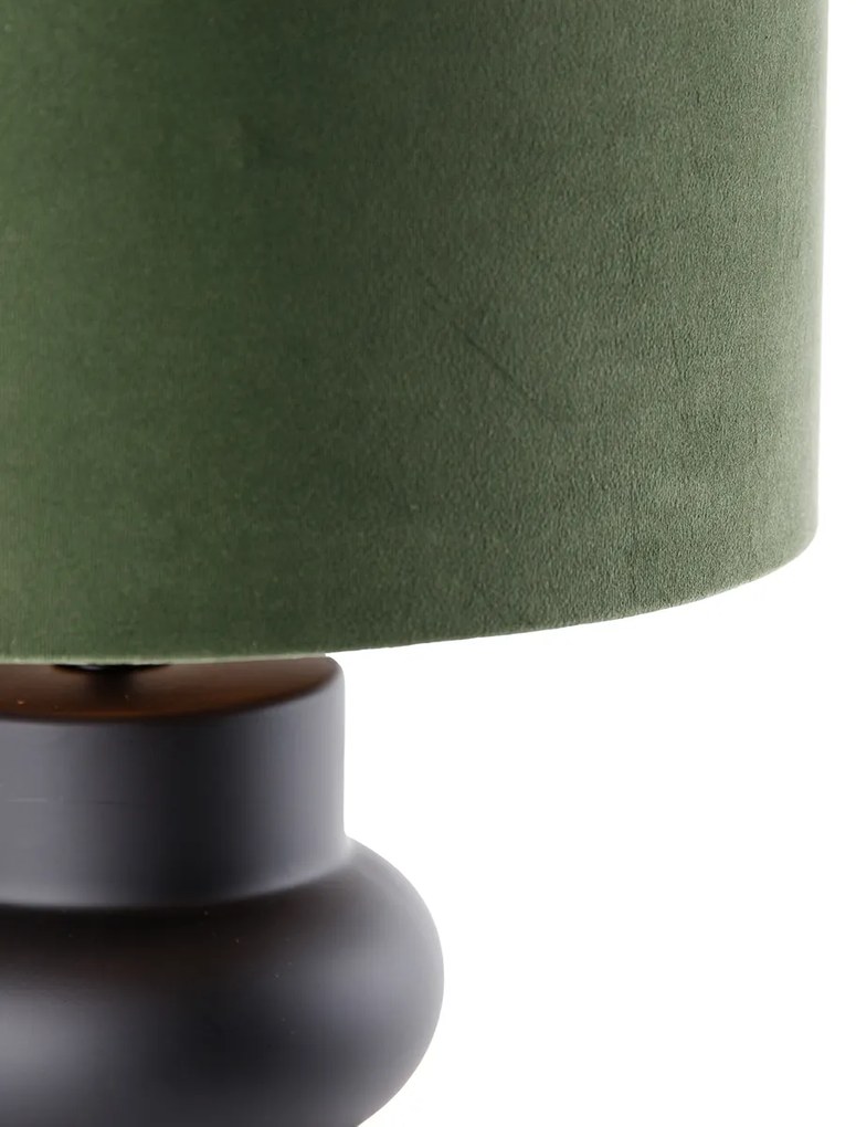 Candeeiro de mesa design abajur veludo preto verde com dourado 35cm - Alisia