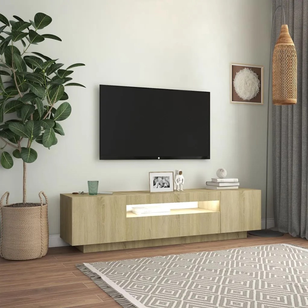 Móvel de TV Giancarlo com Luzes LED de 160cm - Carvalho - Design Moder