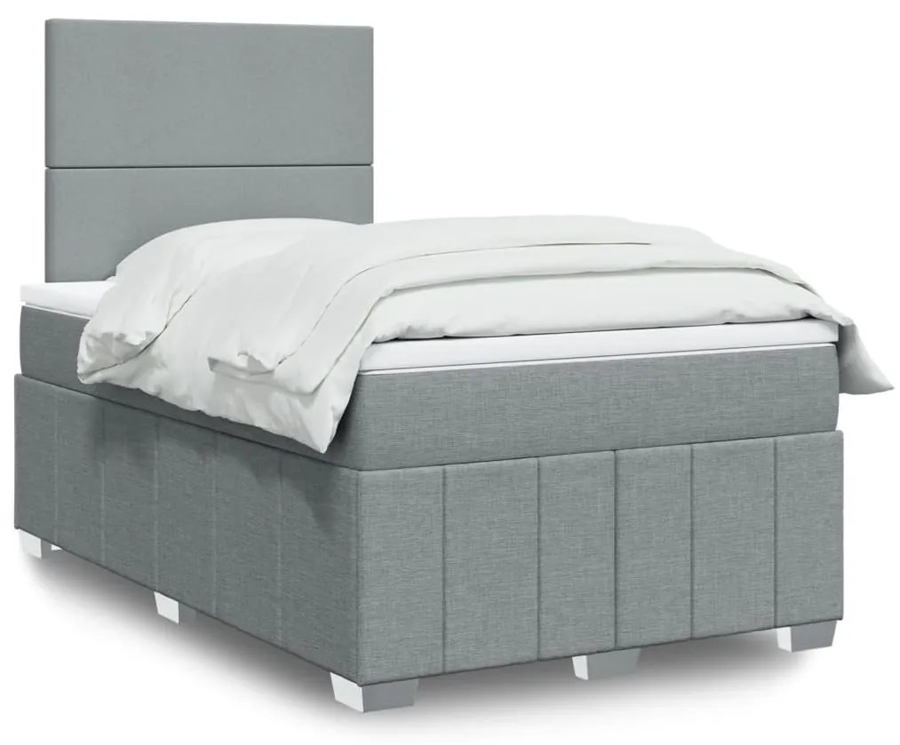 Cama boxspring com colchão 120x190 cm tecido cinzento-claro