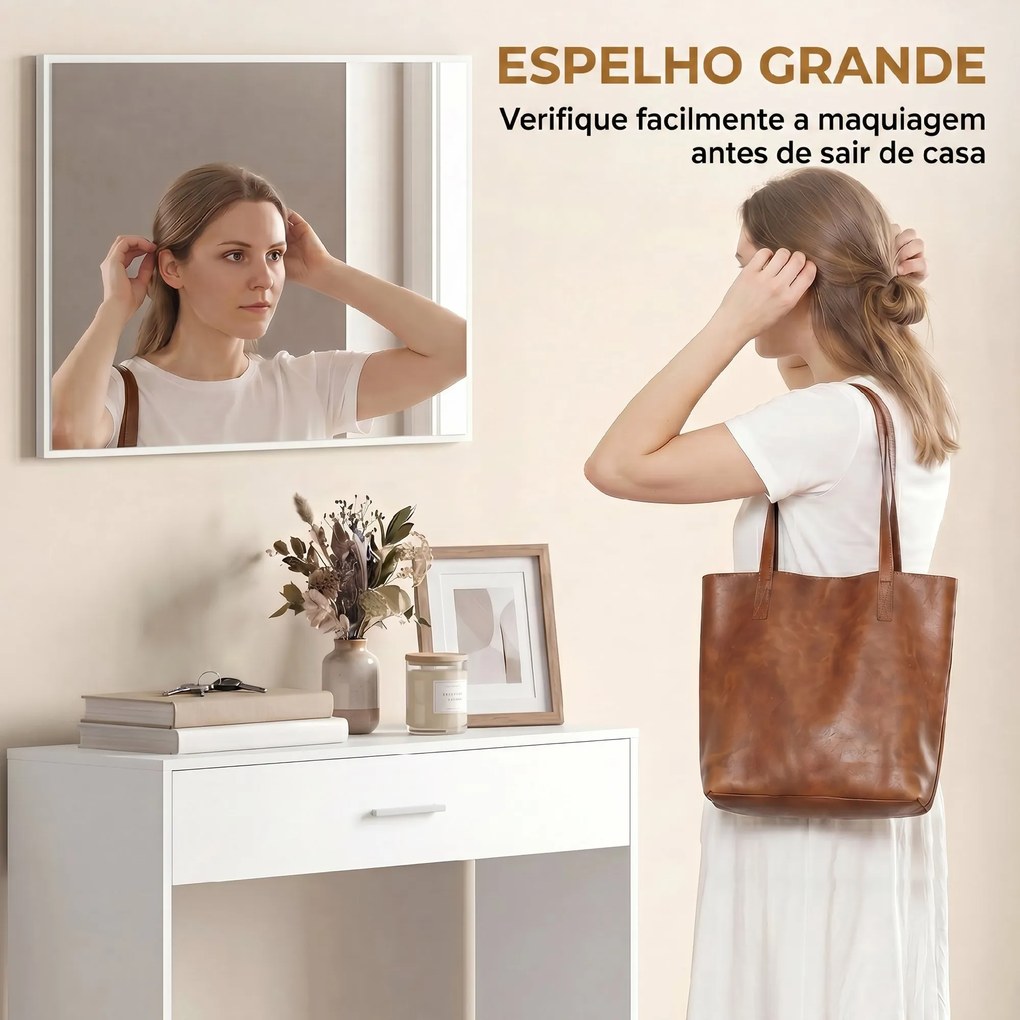 Consola de Entrada com Espelho, Gaveta e Prateleira para Hall, 91,5x27,9x85,5 cm, Branco