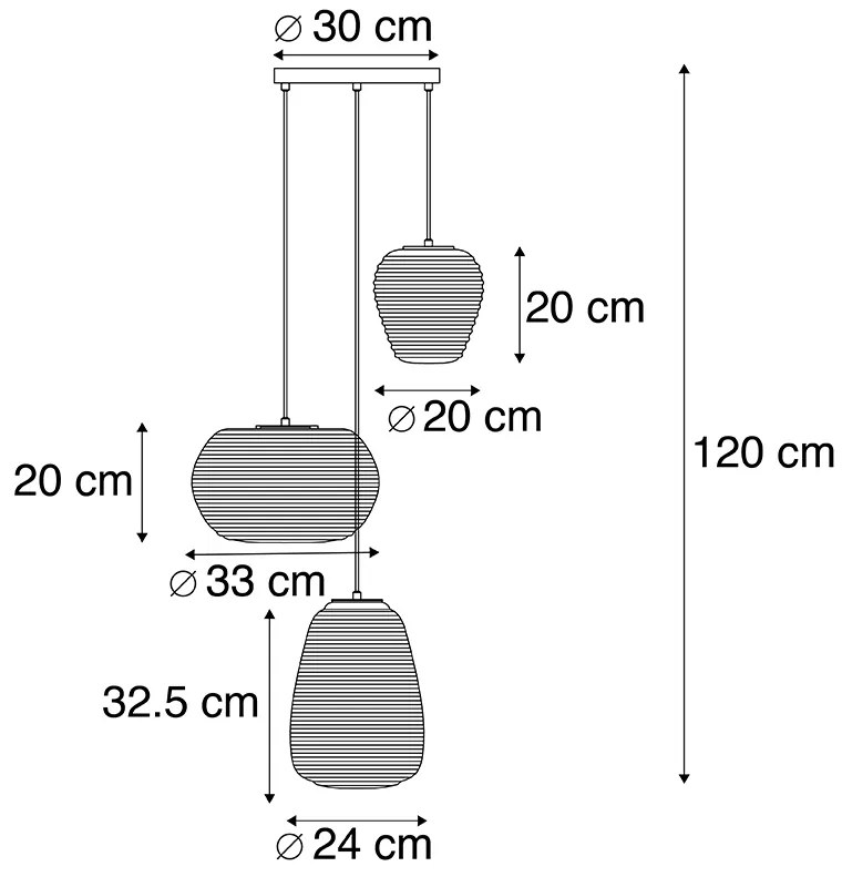 Candeeiro de suspensão de design 3 luzes pretas com vidro opalino - Hero Design