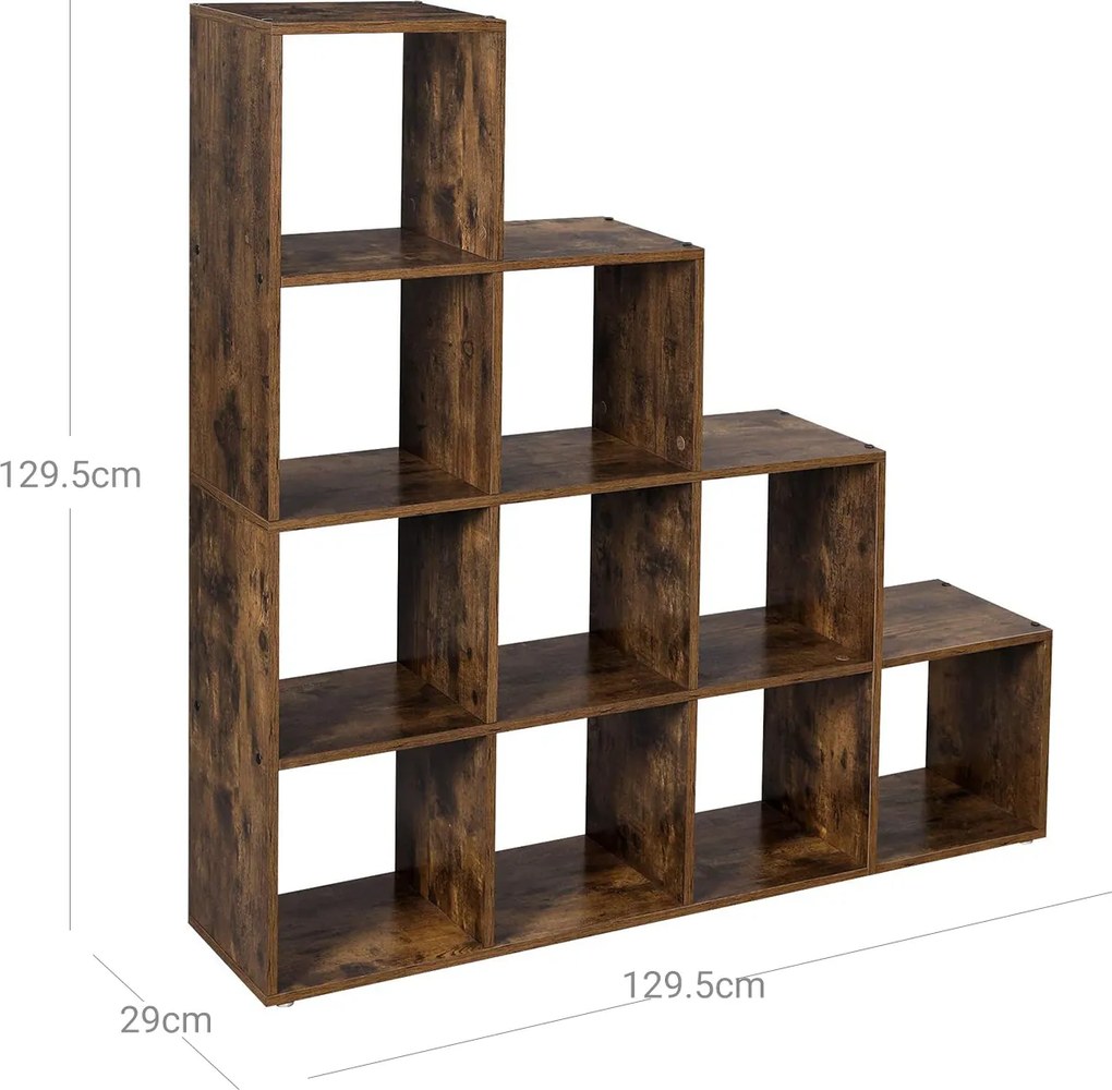 Estante com 10 cubos 129,5 x 29 cm x 129,5 castanho escuro/vintage