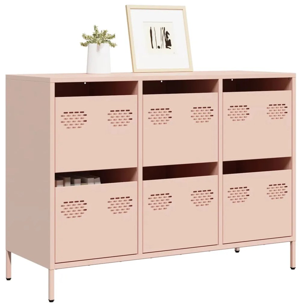 vidaXL Aparador 101,5x39x73,5 cm aço laminado a frio rosa